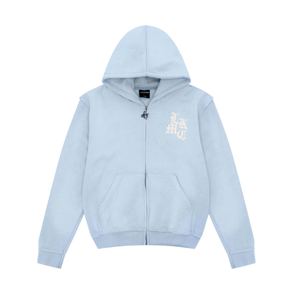 LUKAMACHAIN  Distressed Zip Hoodie Baby Blue