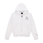 LUKAMACHAIN  Distressed Zip Hoodie White