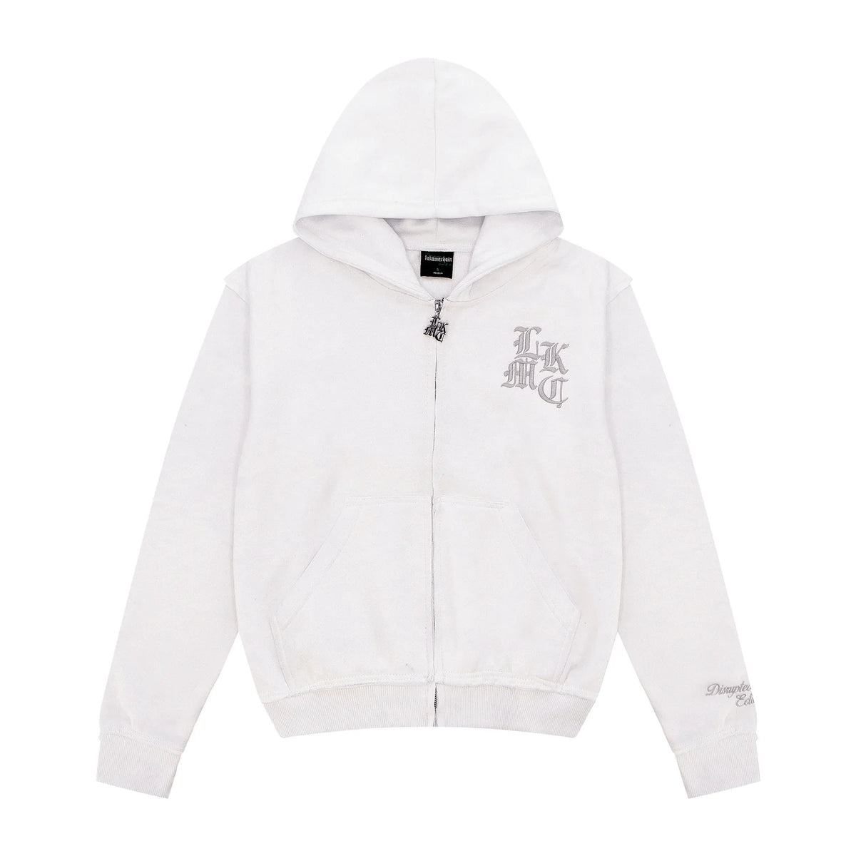 LUKAMACHAIN  Distressed Zip Hoodie White