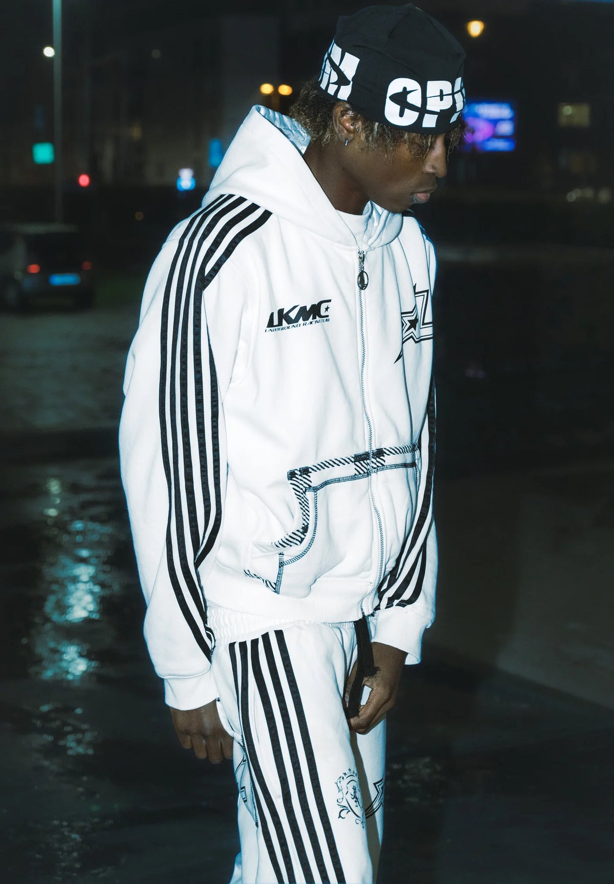 LUKAMACHAIN ZIP HOODIE STRIPED - WHITE