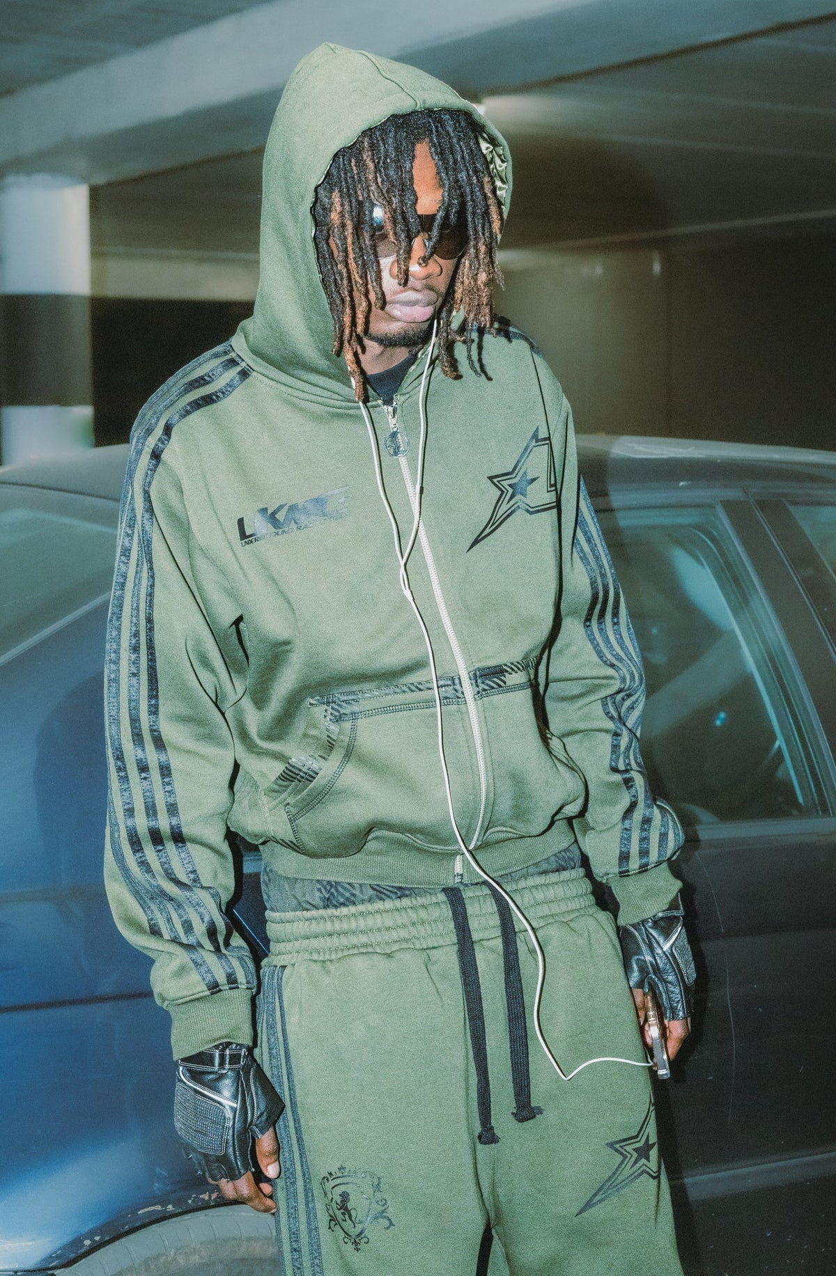 LUKAMACHAIN ​​ZIP HOODIE STRIPED - ARMY GREEN
