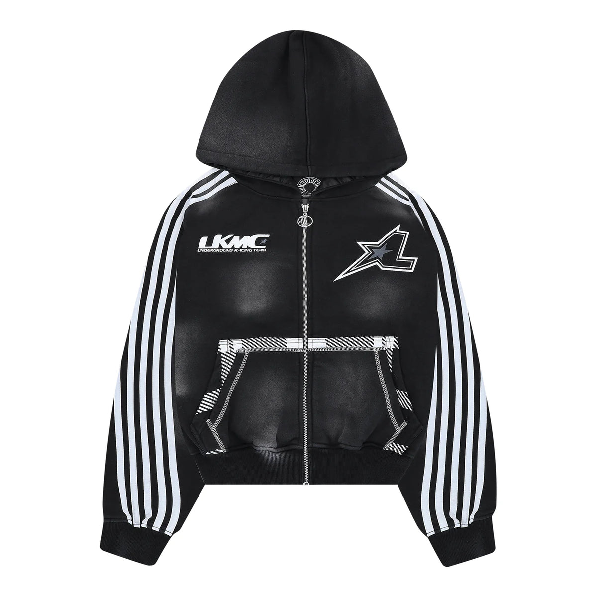 LUKAMACHAIN ZIP HOODIE STRIPED - BLACK
